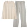 Pijama Masculino de Algodão Puro Justo para Primavera e Outono, Calça de Manga Longa, Estilo Casual Simples, Cor Lisa, Tamanho Grande, Conjunto de Roupa para Casa