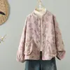 Chaqueta estampada de algodón y lino con botones, talla grande, nueva, otoño-invierno, holgada, casual, versátil, con cuello alto