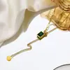 Moda Europea y Americana Cadena para Clavícula Esmeralda Lujo Accesible Cadena para Suéter de Diseño de Nicho Colgante de Circonita Verde Collar de Tirar