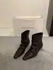 Estilo Manhattan~Moda Europea y Americana Botines Negros Plisados de Tacón Alto para Mujer con Tacón de Aguja y Punta Cuadrada Francesa Botas Ajustadas