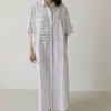 Vestido Corto de Manga Corta a Rayas Retro Chic Estilo Coreano por Encima de la Rodilla Vestido Holgado para Mujer