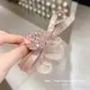 Diadema de Malla Rosa Juvenil con Lentejuelas y Lazo para el Cabello para Mujer, Accesorio para el Cabello de Organza con Diamantes, Banda Elástica para el Cabello