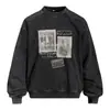 Moletom redondo com estampa de membro de banda desgastada para homens, camisa esportiva de manga longa casual solta estilo rua para primavera e outono