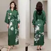 Roupão Feminino Estampado Plus Size de Verão, Roupão de Banho de Cetim Imitação de Seda de Luxo, Roupa de Casa Feminina