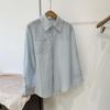 Haiyan Fresh Primavera e Verão Lapela Manga Longa Fina Camisa Feminina Algodão Fino Primavera e Verão Solto Casual Proteção Solar Top