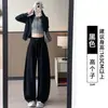 Pantalones negros de pierna curva para mujer, nuevo estilo 2026, talla grande, efecto adelgazante, pierna ancha, pantalones casuales de pierna recta