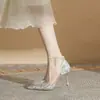 Jinqi CH8005-2 zapatos de tacón alto huecos de punta cerrada para mujer, temporada primavera y otoño 2024, tacón de aguja, punta afilada, con lazo sexy, de una sola capa