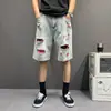 Estilo Urbano Americano Casual Lavado Vintage Desgastados Rasgados Pantalones Cortos de Mezclilla Unisex Marca de Moda Verano Rodilla