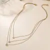 Aogu Colar de Aço Inoxidável Banhado a Vácuo com Zircônia, Simples, Luxo Leve, Três Camadas Empilháveis, Colar de Nicho, Ornamento de Colar