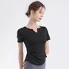 Roupa de Yoga Feminina Top Esportivo para Corrida com Pregas Laterais Visualmente Emagrecedor Camiseta de Manga Curta Secagem Rápida Respirável Roupa Fitness para o Verão