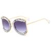 Nueva moda Caja de Metal D casa mismo estilo incrustaciones de diamante preciosas pasarela luz lujo gafas de sol femenina ins celebridad de internet gafas lisas