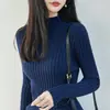 Suéter de punto de algodón puro, nueva camisa base de cuello medio para otoño e invierno para mujer, capa interior ajustada, suéter de punto de cuello medio