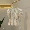 Verão Novo Floral Gola Redonda Manga Bufante Cintura Doce Baby Doll Camisa Top Feminino 99858