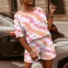 Fábrica direta transfronteiriça Amazon deseja Europa e Estados Unidos novos shorts de manga curta com estampa tie-dye feminino terno casual feminino