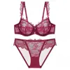 Lencería sexy de otoño europea y americana, lencería de encaje ultra fina estilo francés, diseñada para hacer que los pechos grandes parezcan más pequeños y prevenir la flacidez, conjunto de sujetador