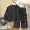 Conjunto Nuevo de Otoño e Invierno para Niños, Set de Dos Piezas con Pantalones de Pierna Ancha a Cuadros con Cuello Medio Alto Engrosado para Niños Pequeños y Niños Pequeños