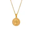 Colar clavicular com pingente de moeda redonda em aço titânio banhado a ouro 18K com retrato tridimensional da Rainha Elizabeth - transfronteiriço europeu e americano
