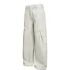 Pantalones de Trabajo Rectos Desestructurados con Parches Estilo Americano de la Marca de Moda Nanxia para Hombre, Pantalones Anchos Versátiles de Moda Vintage Sueltos