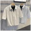 Camisa de manga corta de rayas finas de verano para hombre, marca de moda, estilo Hong Kong, estilo japonés, holgada, de media manga.
