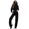 211284 outono e inverno novo europeu e americano cor sólida zíper duplo saco cordão manga longa top moda casual calças conjunto feminino