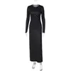 Vestido largo de otoño nuevo para mujer, estilo europeo y americano, de manga larga, cuello redondo, lunares, corte ajustado, moderno y casual, vestido bodycon