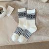 Calcetines Fair Isle Vintage para Mujer, Nuevos Calcetines Gruesos y Cálidos de Media Pantorrilla para Otoño e Invierno, Calcetines Holgados Bloqueados por Color, Calcetines de Doble Aguja y Doble Bucle
