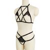 Ropa de Bambú Amazon Más Vendido Hueco Sexy Conjunto de Lencería de Tres Piezas Negro para Mujer N0218