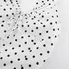 Camisola sexy estilo europeo y americano con cuello en V, cordón, estampado de lunares, top corto ajustado de verano para mujer, estilo 'hot girl'