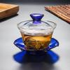 Tigela de vidro com tampa, xícara de chá, tigela com três talentos, conjunto de chá Kung Fu para uso doméstico, tigela de chá grande transparente e portátil
