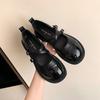 Zapatos Retro Mary Jane de Cuero Pequeños para Mujer Verano 2025 Nuevos Punta Redonda Hebilla Cruzada Flats de Suela Gruesa Zapatos Estilo Pequeño Fragante
