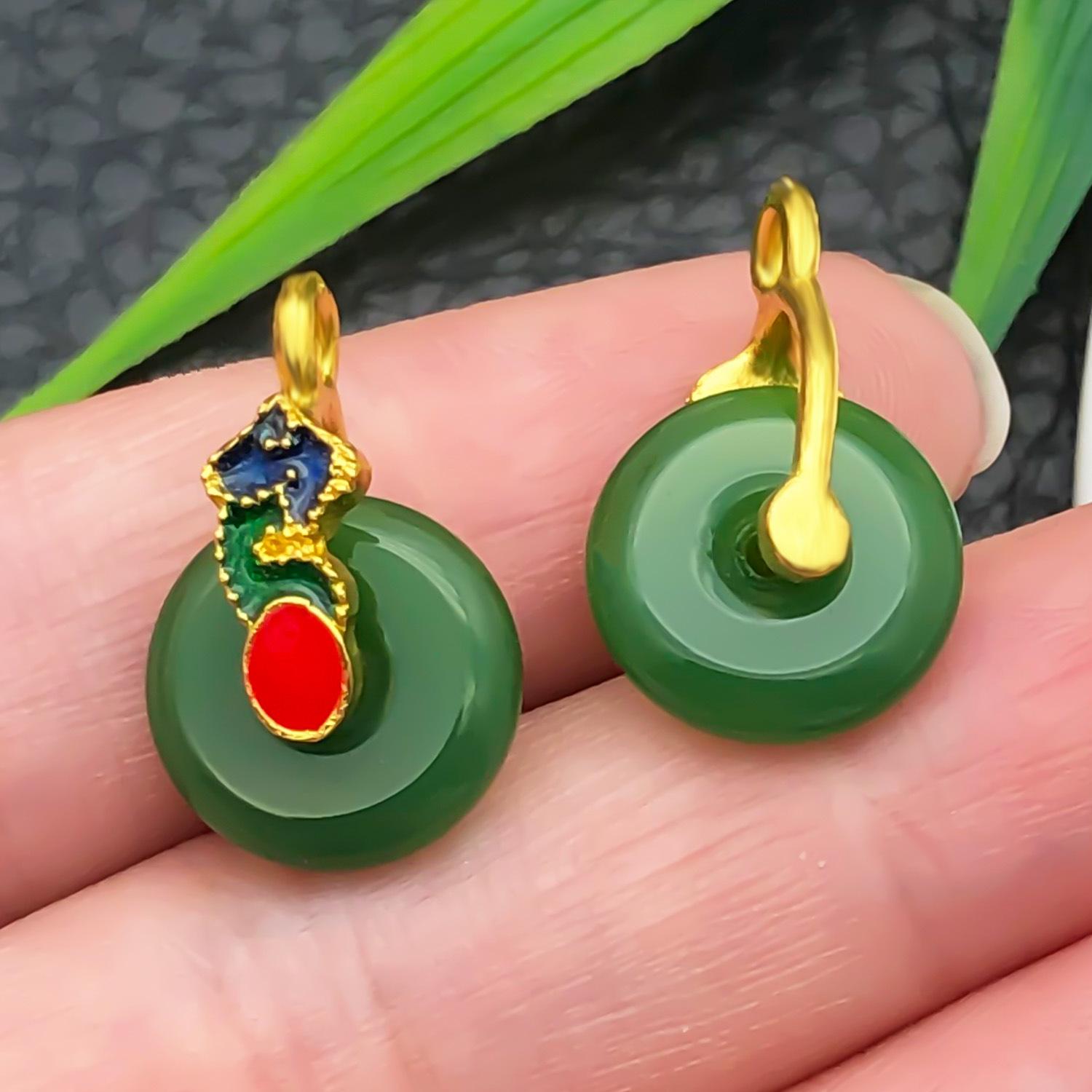 2220-HL-绿色琉璃锌合金圆形祥云平安扣20x12mm-