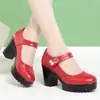 Plataforma impermeable de larga duración, zapatos versátiles de cuero suave con suela gruesa, cómodos para estar de pie, tacón grueso, zapatos de cuero para mujer, antideslizantes, adecuados para cheongsams y desfiles de moda