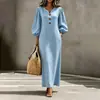 Vestido Longo Casual Slimming de Férias com Gola V Abotoado e Mangas Bufantes Cruzado Europeu e Americano Feminino 2026