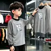 Camiseta de Manga Longa em Fleece com Estampa Divertida para Meninos na Primavera e Outono para Crianças de Tamanho Médio e Grande Estilo Coreano Elegante Casual Camada Interna Camisa Base