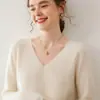 Estilo Levemente Luxuoso e Simples ~ Suéter de Caxemira Outono e Inverno para Mulheres, Gola V, Tricô de Ponto Reto na Frente e nas Costas, Suéter para Usar por Baixo, Suéter Pulôver