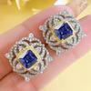 Anillo de diamantes amarillos con diseño de flor retro de moda, colgante de princesa con diamantes de alto carbono y aretes de tesoro de color azul real, conjunto de collar para mujer