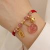 Cristal de Fresa Natural Hebilla Segura Bolsa de Dinero Cuerda Roja Tejida a Mano Cuerda de Mano para Pareja Pulsera ins para Novia