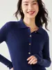 Suéter de Punto para Mujer con Cuello Polo de Cachemira Manga Larga Ajustado Diseño de Rayas Finas Suave Agradable para la Piel Versátil de Botones