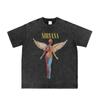 Camiseta de manga curta com rock vintage angustiado e desgastado da banda NIRVANA American Street Nirvana pinkfloyd