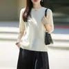 Nuevo suéter de punto de lana cepillada sin costuras de otoño para mujer, cuello redondo, manga media, corte holgado, top elegante