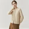 Cárdigan de punto Hechen de cachemira estilo vintage Laolun para mujer, suéter de punto trenzado con cuello redondo, abrigo de corte holgado
