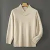 Suéter Masculino de Luxo 100% Lã Pura com Gola Escote, Malha de Caxemira Business Casual para Outono e Inverno