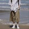 Pantalones cortos holgados de verano para hombre, estilo japonés, estilo retro Harajuku, con 7 puntos de costura, informales, hasta la rodilla, capri