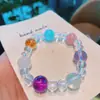 6426 Pulsera de Cristal Azul Natural Multicírculo Cristal Arcoíris Pulsera de Doble Círculo Diseño de Nicho Regalo para Mejor Amiga Joyería para Mujeres