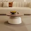 Mesa de Centro de Madeira Maciça Cor Creme para Sala de Estar, Adequada para Apartamentos Pequenos, Mesa de Centro Simples Moderna Tendência, Novo Modelo 2025 Mesa de Centro Redonda
