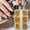 Rejilla de 12 Compartimentos Múltiples Especificaciones Aleación Oro Plata Fondo Plano Clavo Remache Redondo Decoración para Uñas Estampado Leopardo Uñas Portátiles Decoración Metálica