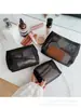 Venda quente simples nylon malha preta três peças octogonal bolsa portátil bolsa de cosméticos conjunto