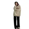 Moletom com capuz branco e cinza, forrado com fleece, grosso e resistente, estilo americano, para mulheres, outono e inverno, jaqueta casual oversized para pessoas baixinhas