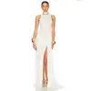 Vestido Longo de Verão Feminino Sexy com Fenda Alta e Cintura Marcada, Estilo Transfronteiriço, Vestido Plissado Sem Mangas