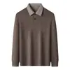 2026 Nuevo Modelo Camisa Polo de Manga Larga de Lana Merino para Hombre, Camiseta de Lyocell para Primavera y Otoño, Camisa Básica Casual para Papá